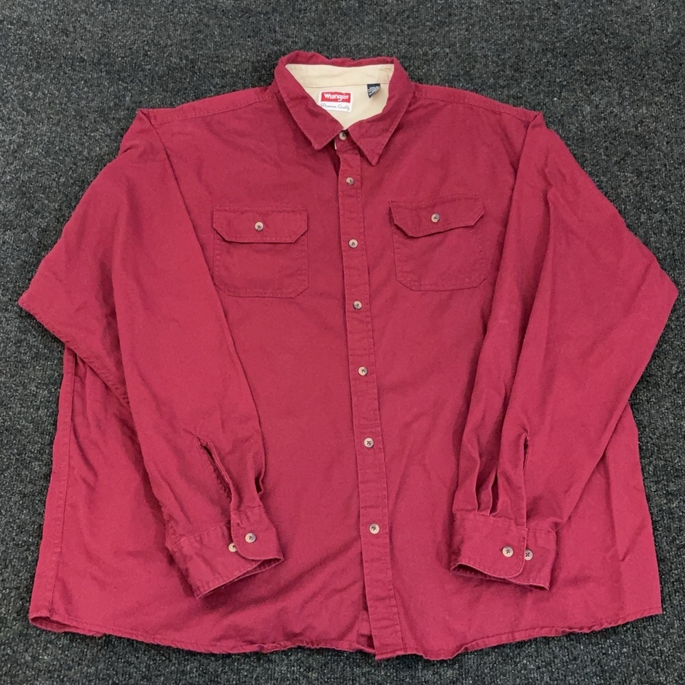 Wrangler Shirt Mens 3XL Red Solid Long Sleeve Button Up Pockets Cotton Casual